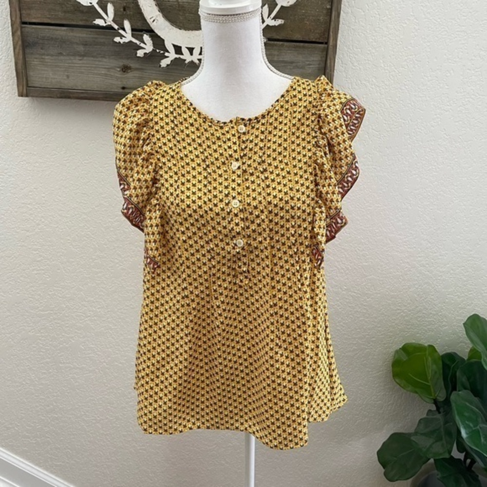 Max studio yellow ruffle flowy tank top blouse size M NWT